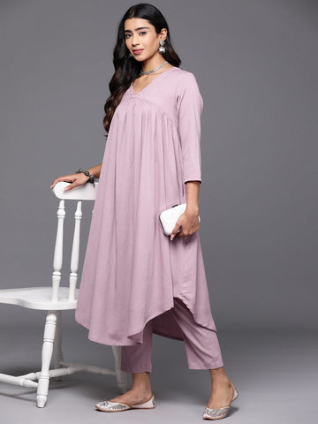 Varanga Women Pink Empire Gathered Details A-Line Kurta Paired With Tonal Bottom